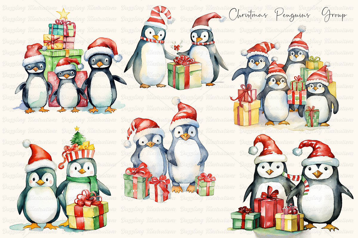 Christmas Animals: Penguins, a Seasonal Illustration by Dazzling Art Boutique (Photo 2 of 15)