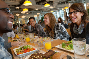 Friends enjoying a delicious meal to, a Photo by Pixeness Studio