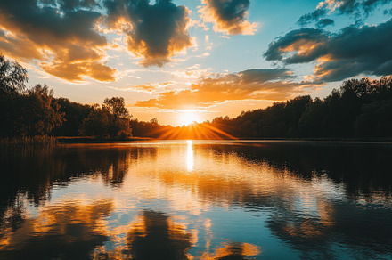 Sunset casts vibrant reflections on, a Photo by Iftikhar Alam