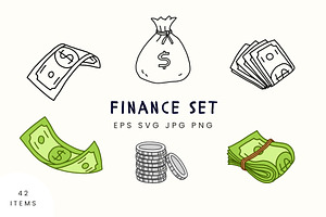 Finance Clipart Vector Cash & Coins, a Finance Illustration by Kristina Chistiakova