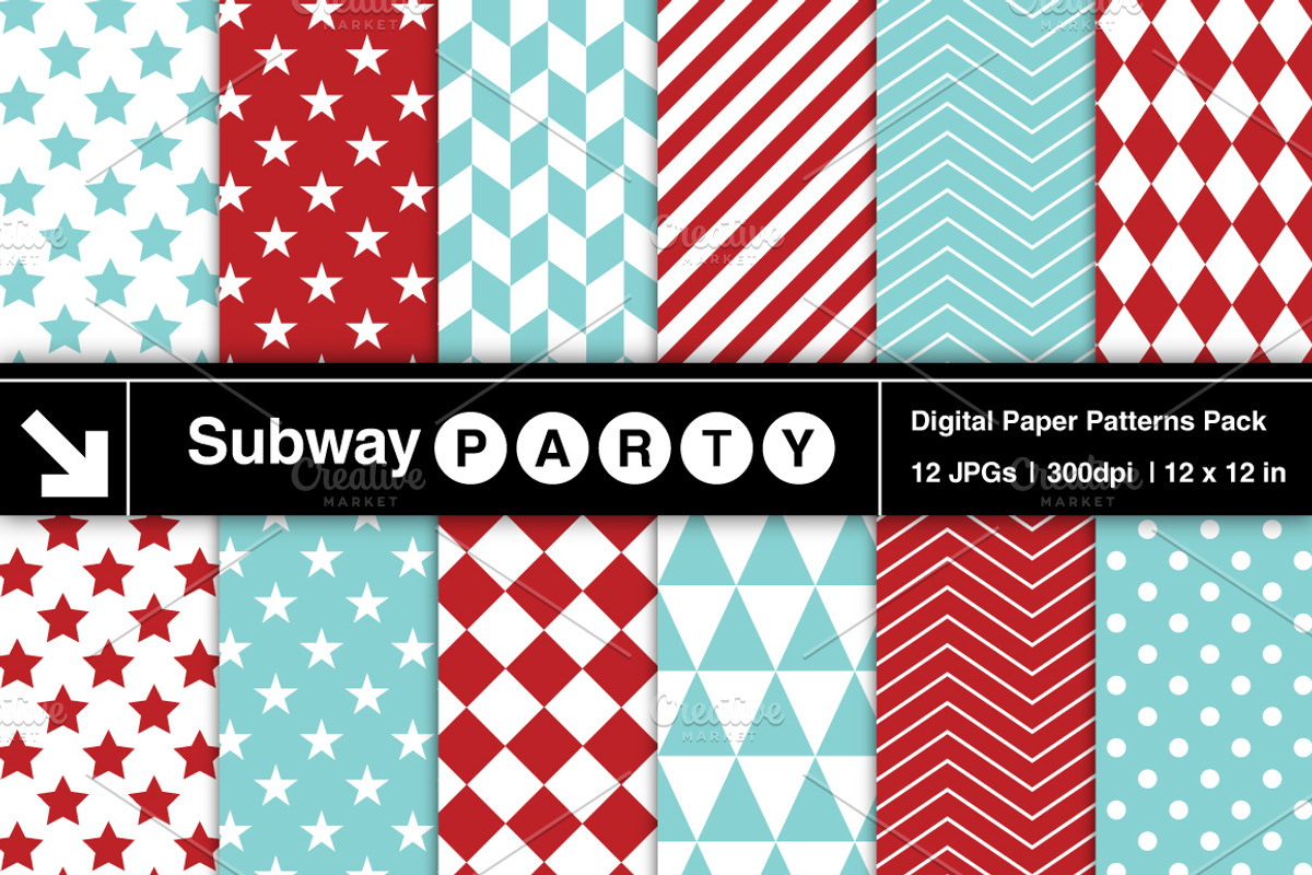 Aqua Blue & Red Geometric Papers