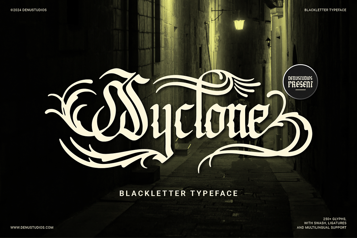 Syclone | Blackletter Typeface, a Blackletter Font by Denustudios (Photo 1 of 12)