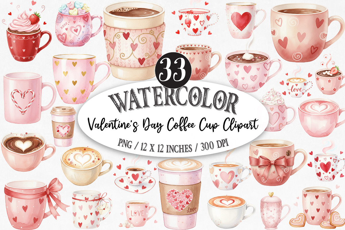 Valentine's Day Coffee Cup Clipart, an Illustration by Designking (Photo 1 of 5)
