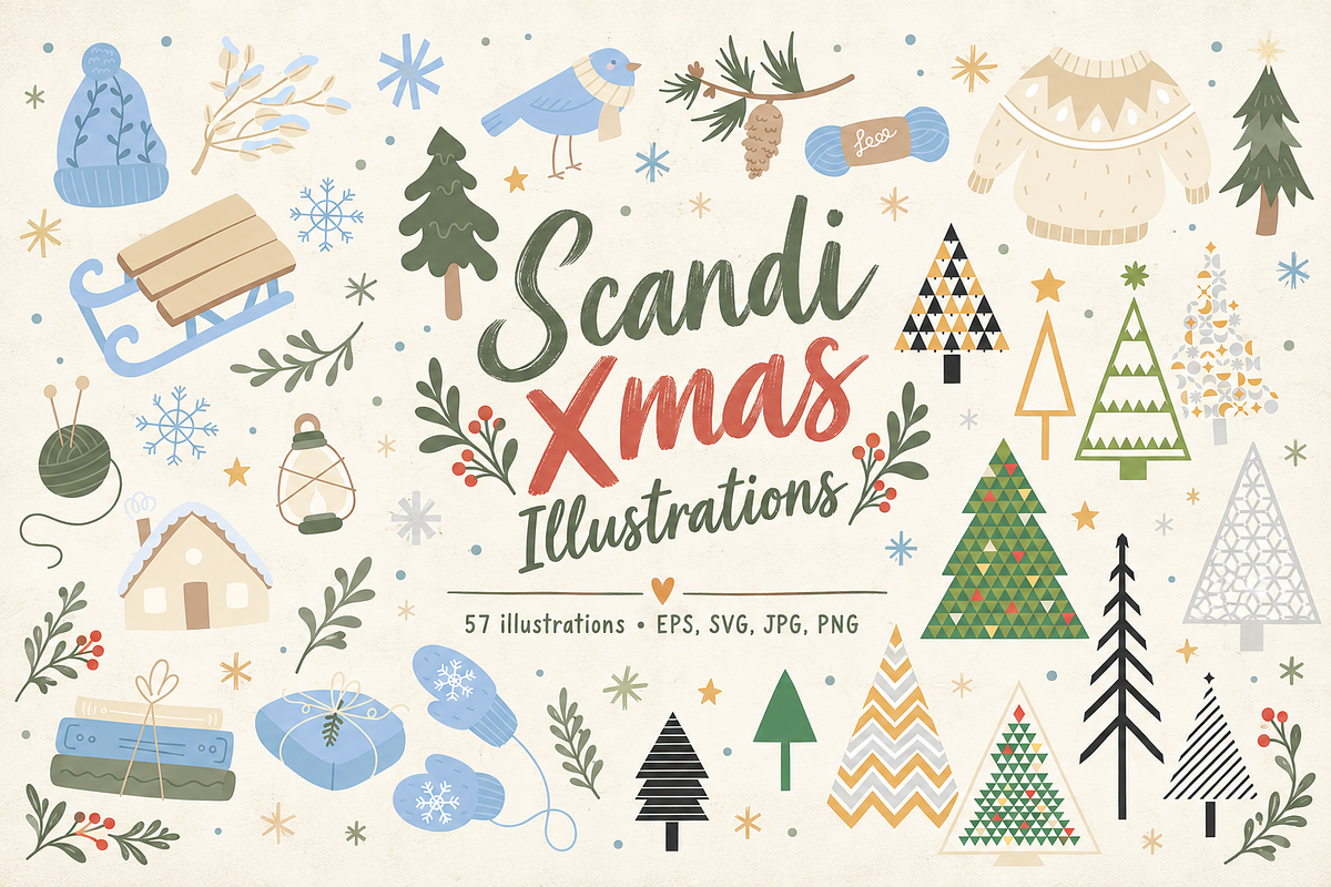 Scandinavian Xmas 100% Hand Drawn, a Seasonal Illustration by Anna Studio (Photo 1 of 11)