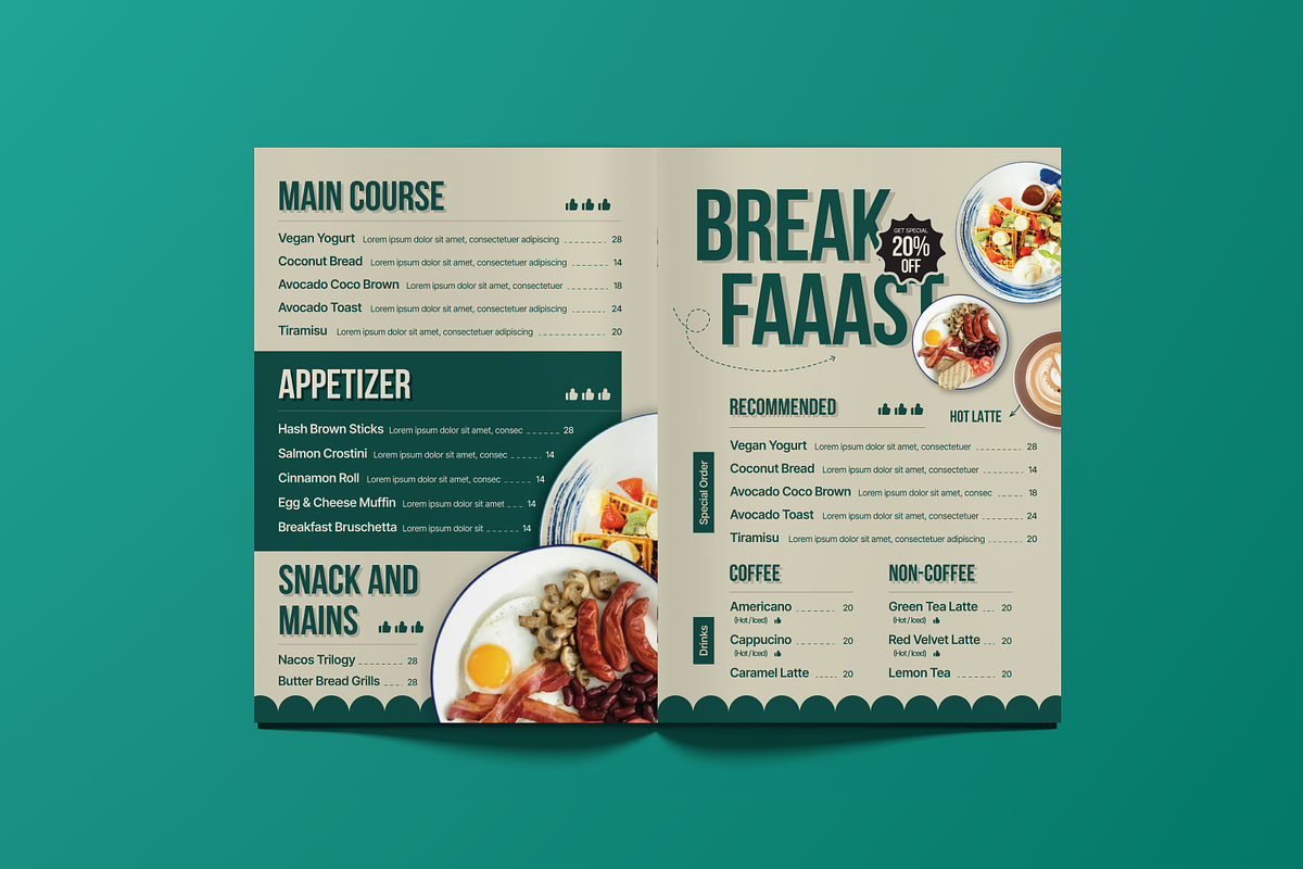 Restaurant Bifold Menu Brochure, a Brochure Template by MMPixelCraft (Photo 2 of 4)