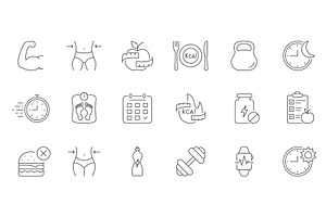 Workout, Fitness and Health Icons, a Food Illustration by Vector Creator