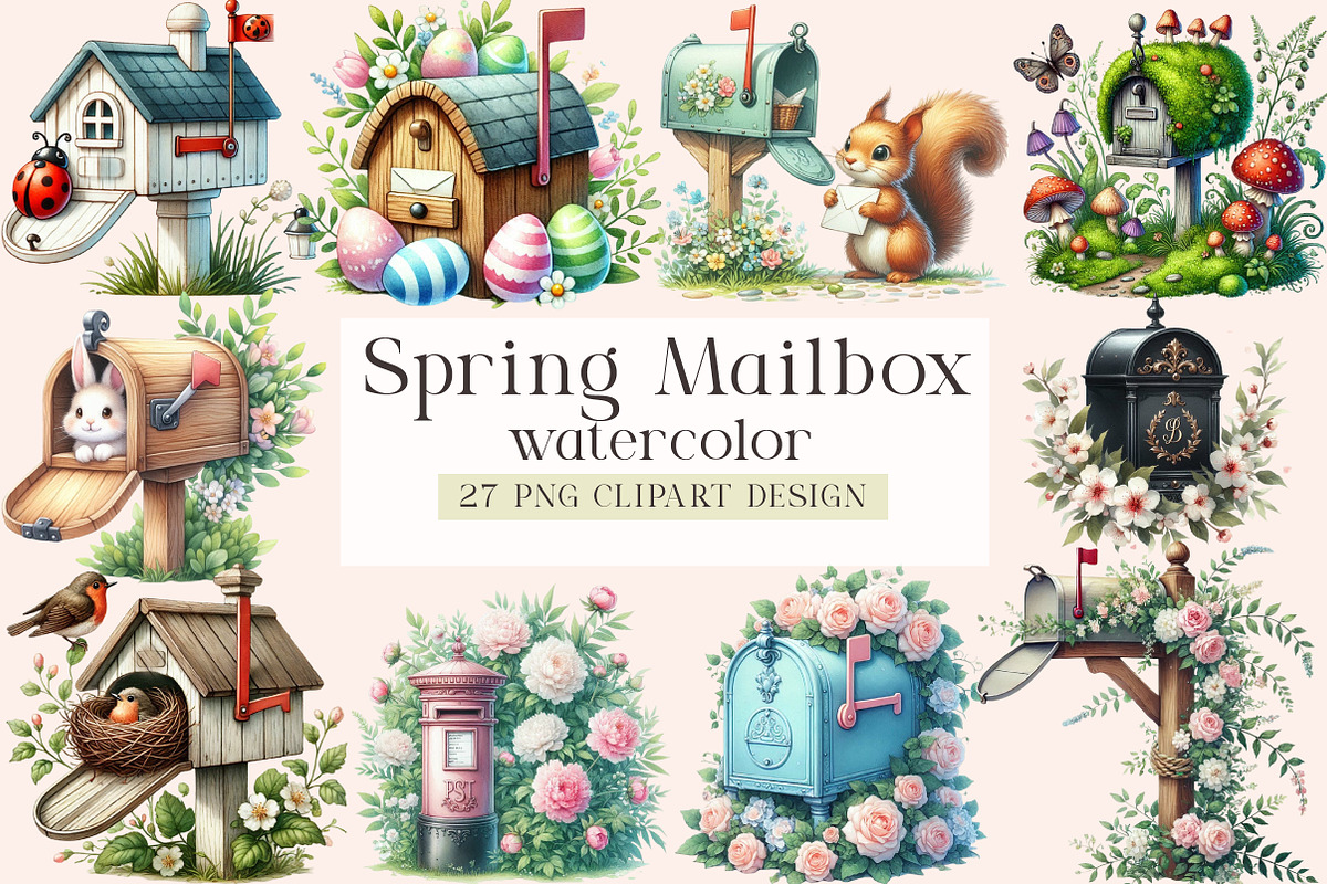 Spring Mailbox Sublimation Clipart, a Seasonal Illustration by DreamArtGraphic (Photo 1 of 5)
