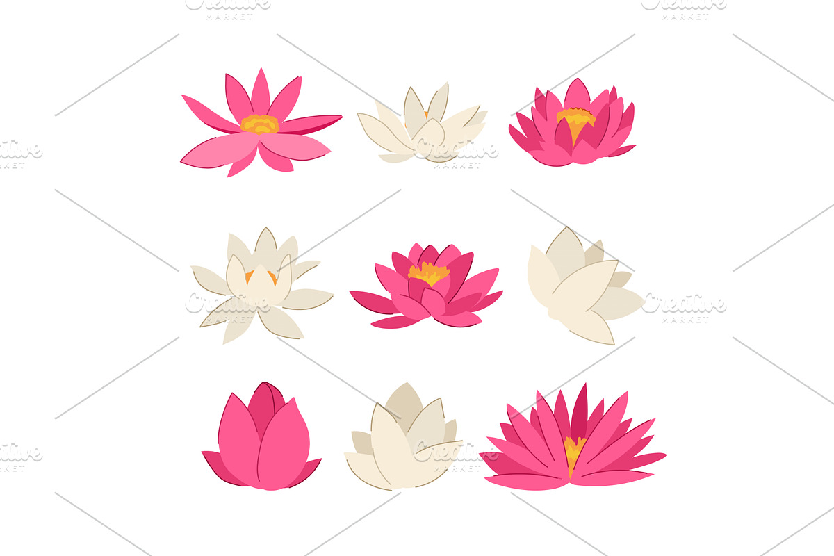lotus flower set cartoon vector, an Object Illustration by pikepicture