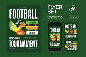 Green Football Tournament Flyer Set, a Flyer Template by graphicook
