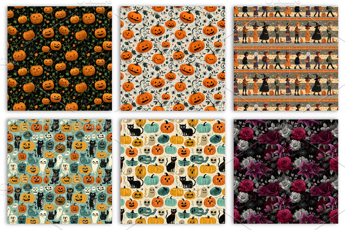 Halloween Seamless Pattern Set, an Illustration by RobertsArt (Photo 3 of 4)