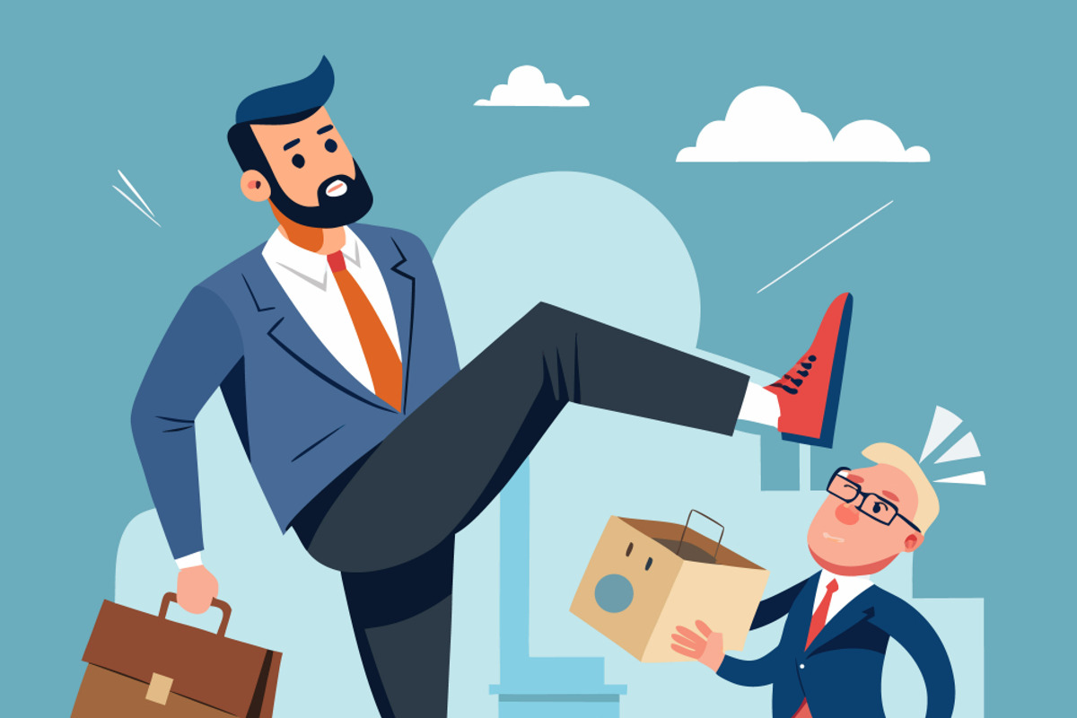 Angry businessman kicking employee, a Person Illustration by SouravDesign (Photo 2 of 3)