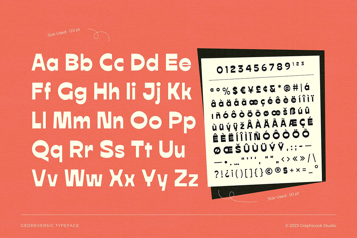 Georeversic Display Typeface, a Font by graphicook (Photo 3 of 10)