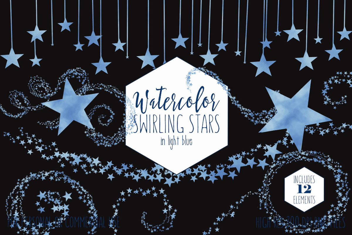 Light Blue Watercolor Star Trails, an Object Illustration by ClipartBrat Graphics (Photo 2 of 6)