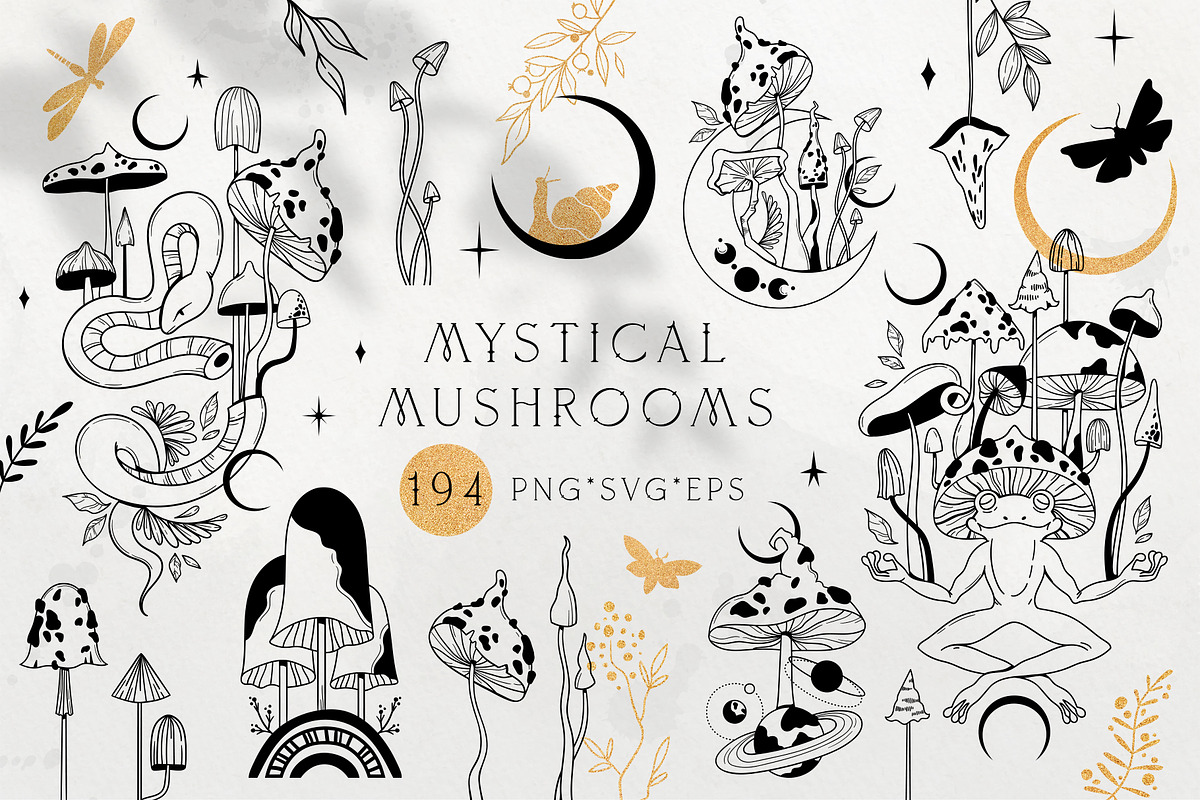 Mystical Mushrooms - graphic kit, an Animal Illustration by My Space Garden (Photo 1 of 17)