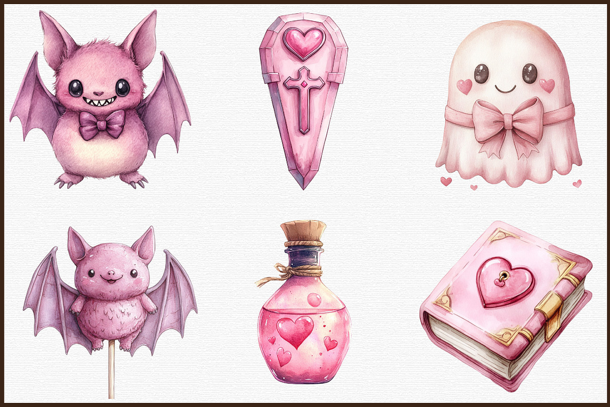 Pink Halloween Clipart, Cute Hallowe, an Illustration by Sublimation Artist (Photo 3 of 6)
