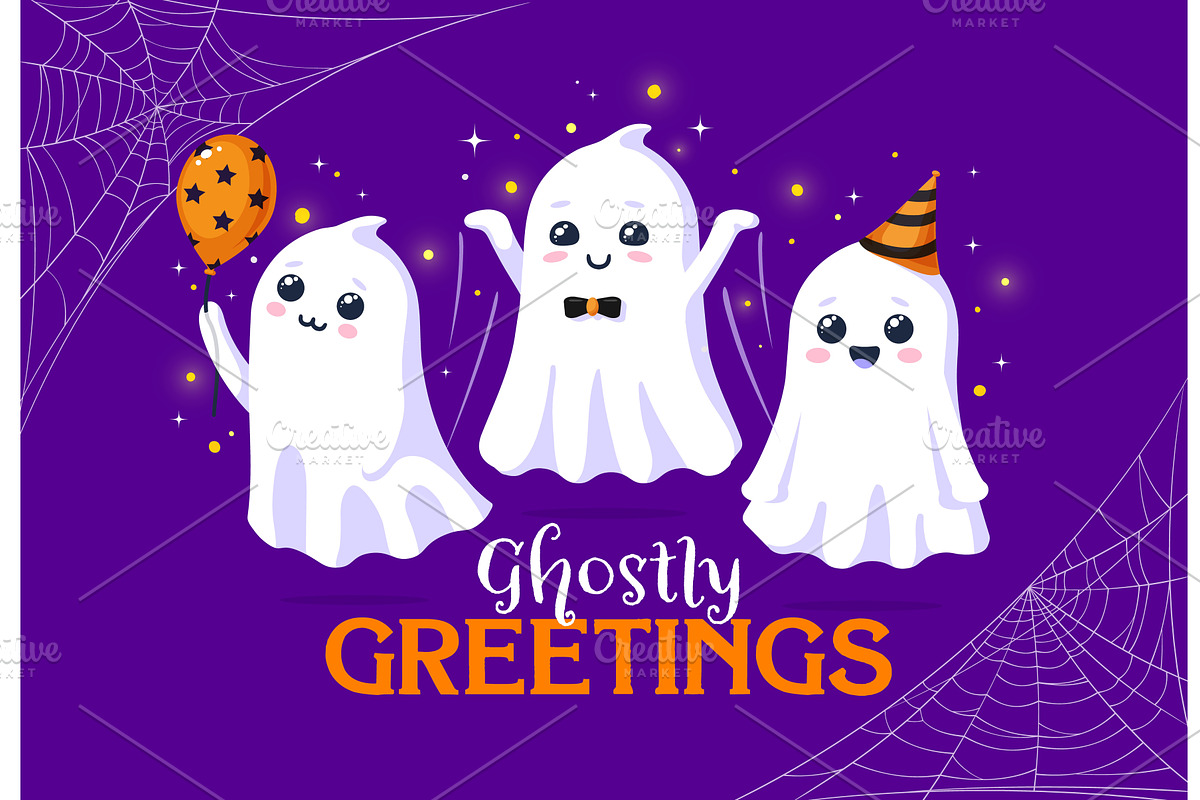 Halloween kawaii ghosts, an Illustration by Vector Tradition