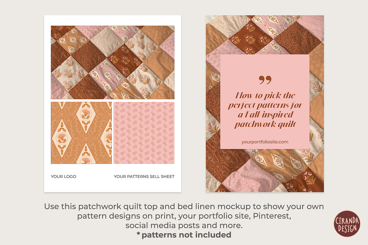 Patchwork Quilt and Bed Linen Mockup, a Household Mockup by Ciranda Design (Photo 7 of 10)