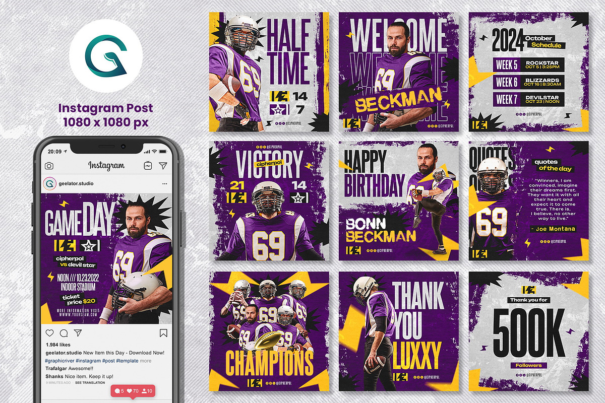American Fooball Social Media Pack, a Social Media Template by Geelator Studio (Photo 2 of 5)