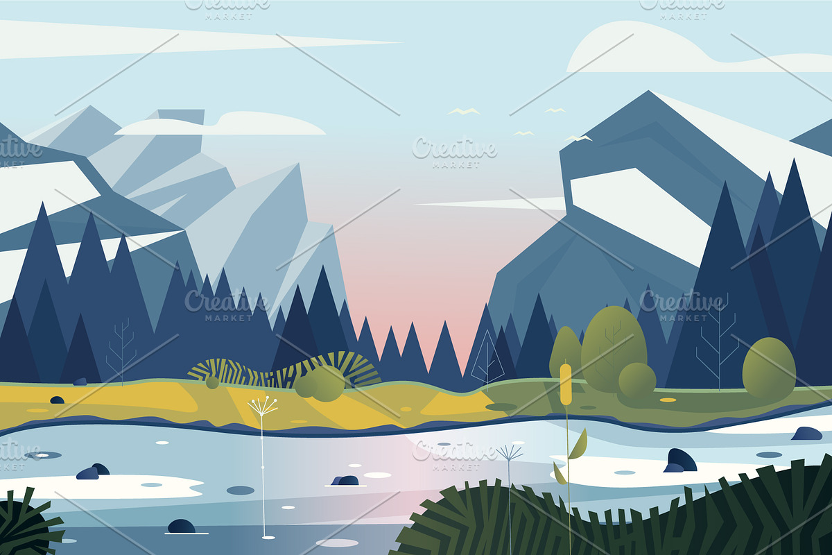 vector landscape with mountains and, an Illustration by fet