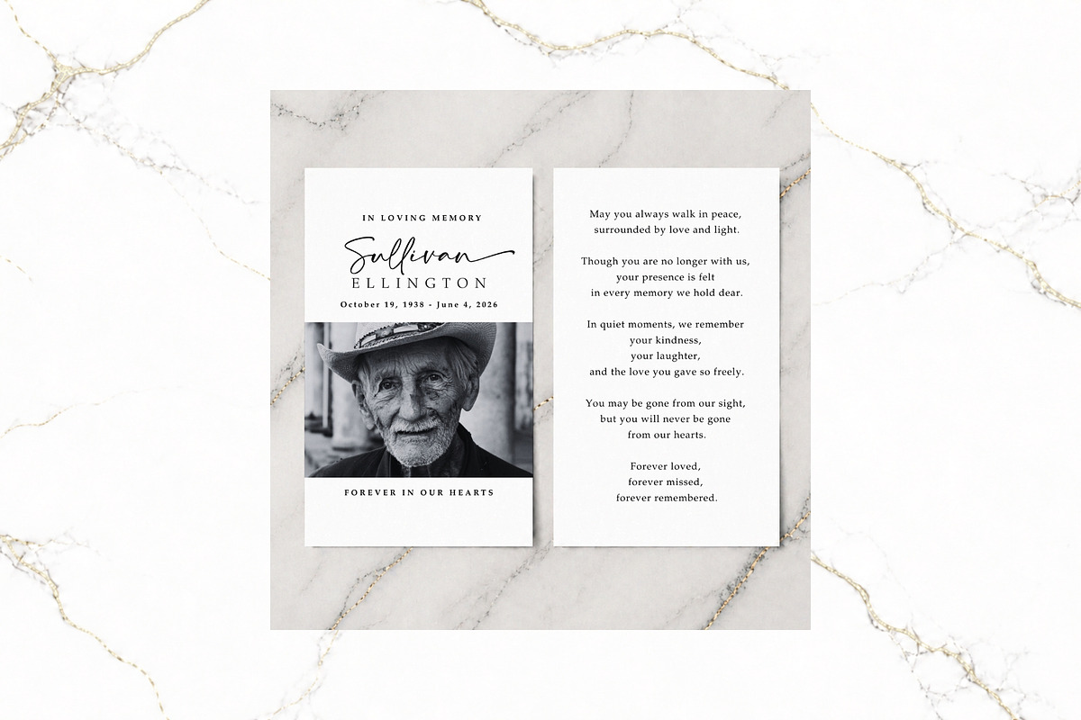 Funeral Prayer Card B&W Canva FR003, a Card Template by TyphoonStudio (Photo 1 of 5)