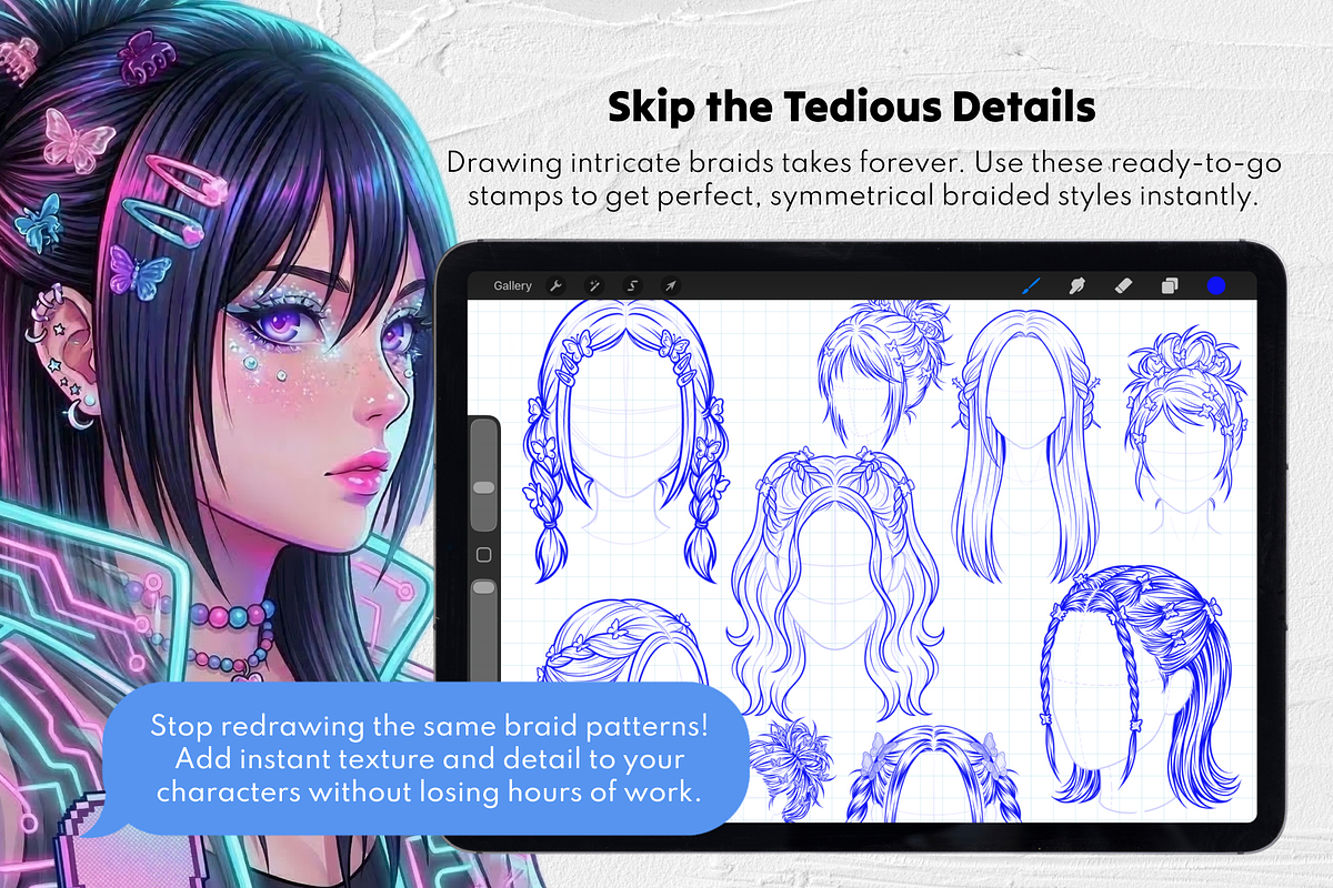 135 Y2K Female Hair Procreate Stamps, a Brush Add-On by Selentaori Studio (Photo 6 of 10)