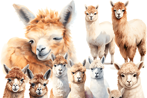 Watercolor Alpaca Clipart