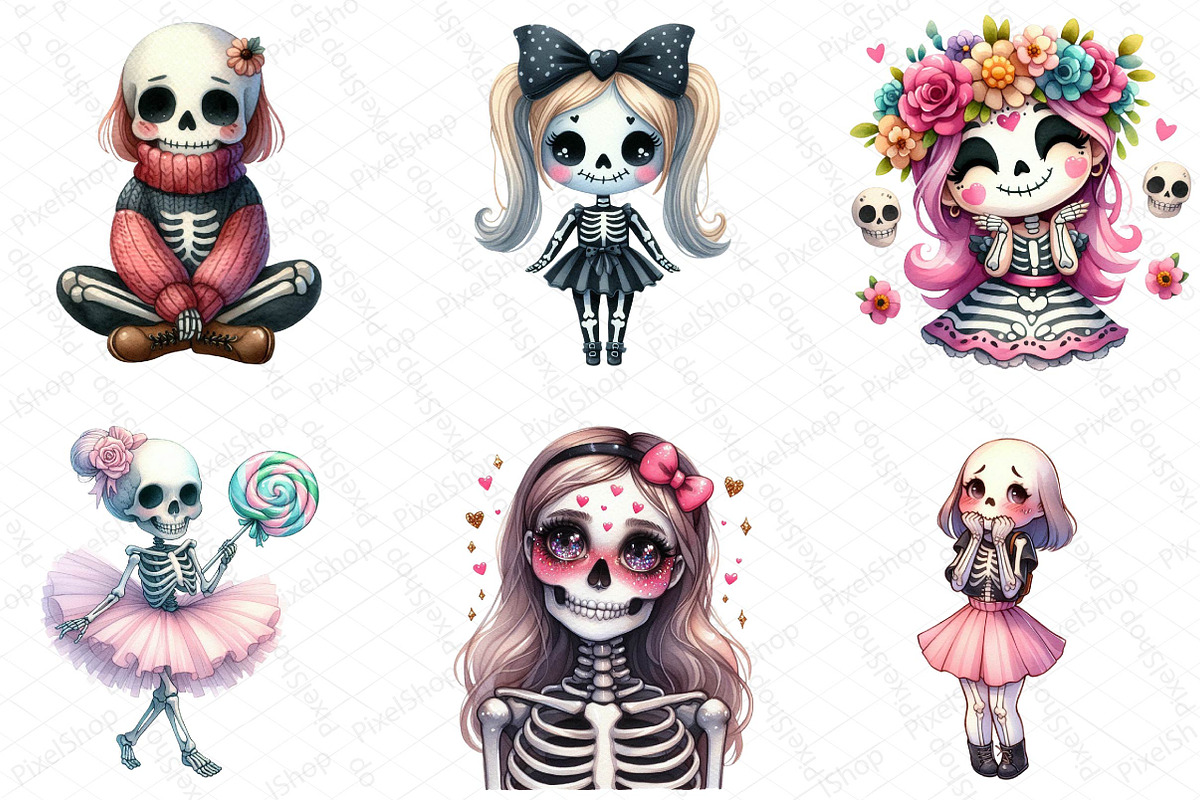 Cute Skeleton Girl PNG Clipart, an Illustration by DreamPrint404 (Photo 5 of 6)