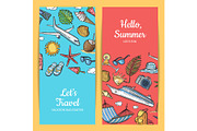 Vector hand drawn summer travel elements banners illustration, a ...