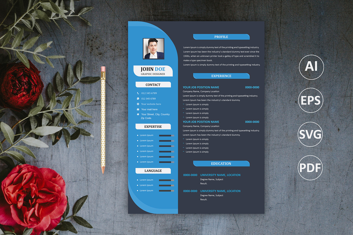 Modern Resume/CV Template, a Resume Template by Annudesign (Photo 1 of 6)