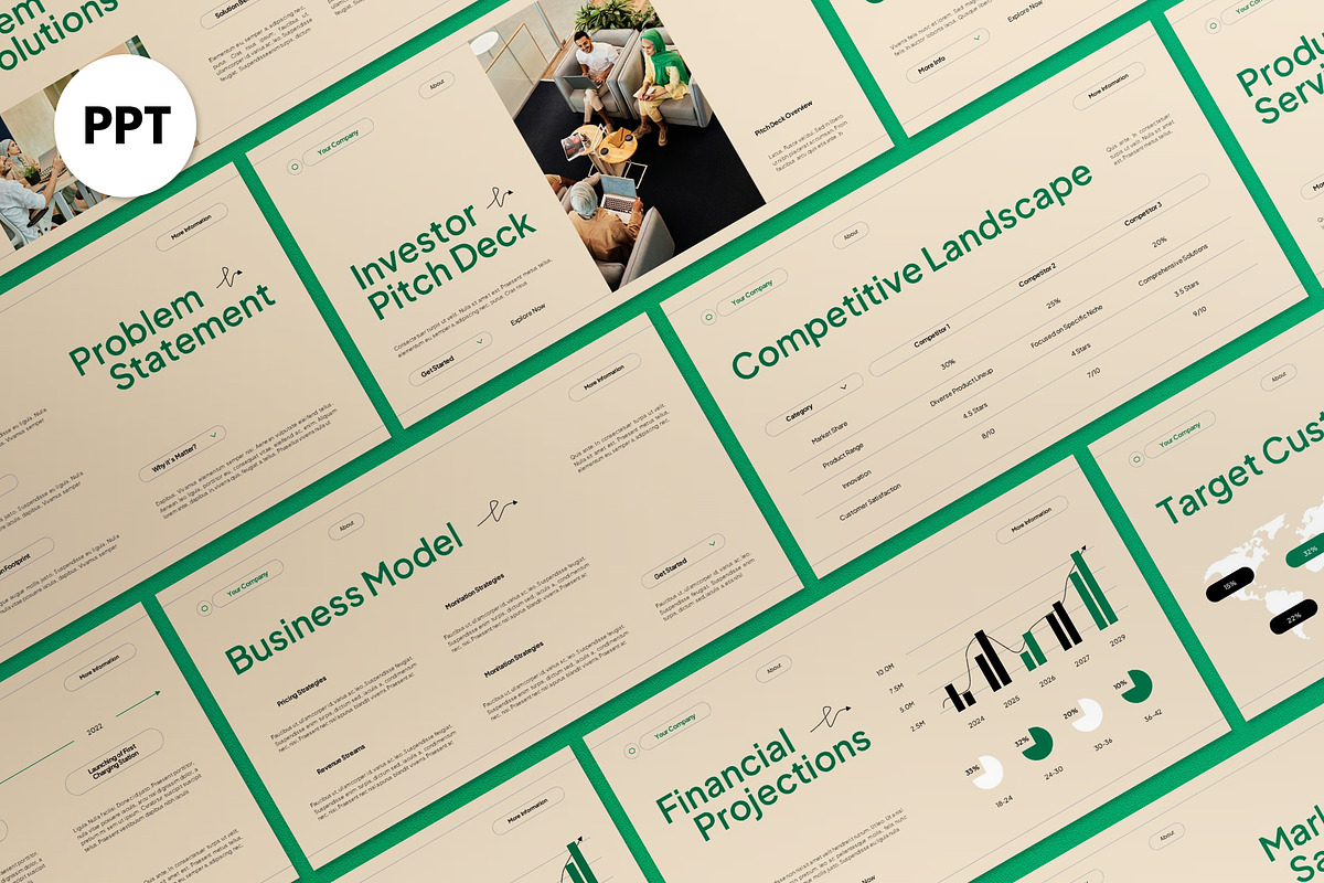 Green Cream Modern Pitch Deck PPT, a Presentation Template by graphicook (Photo 1 of 8)