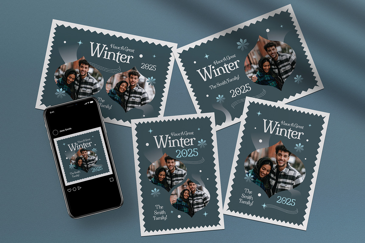 Blue Modern Winter Greeting Card, a Card Template by graphicook (Photo 1 of 4)