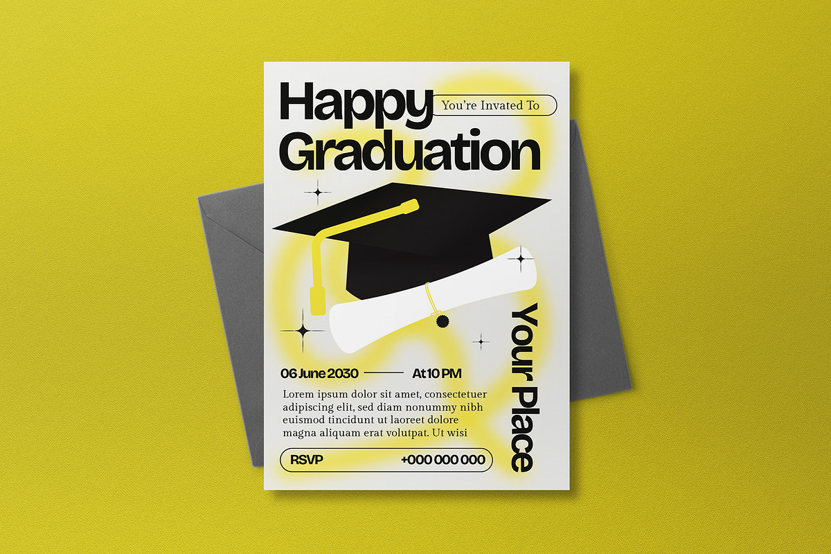 Green Grunge Graduation Invitation, an Invitation Template by graphicook (Photo 2 of 3)