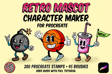 Procreate Retro Mascot Character Kit