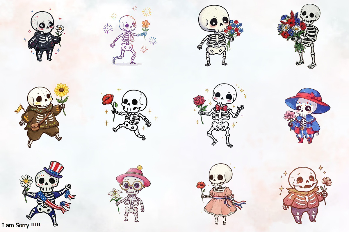 4th of July Skeleton Flower Clipart, a Seasonal Illustration by RobertsArt (Photo 2 of 4)