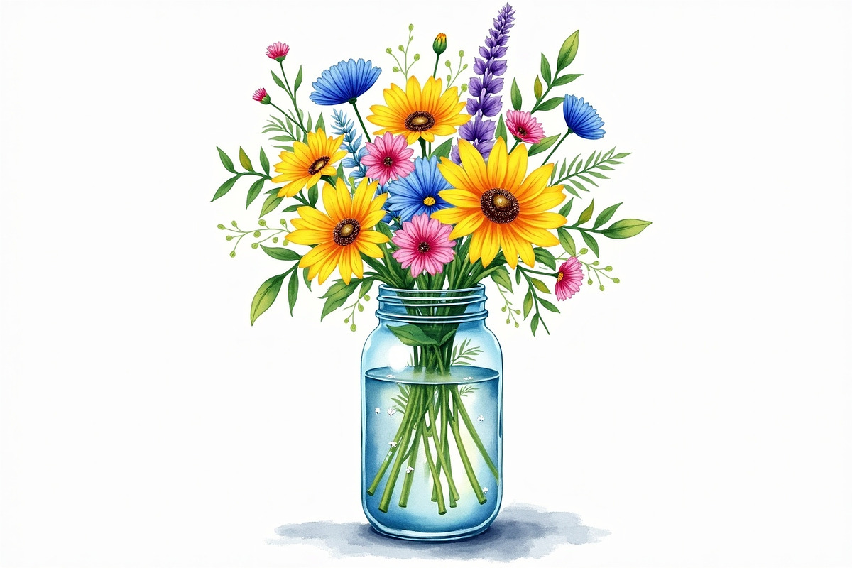Wildflowers in Mason Jar Clipart Set, an Illustration by hafijul (Photo 12 of 14)