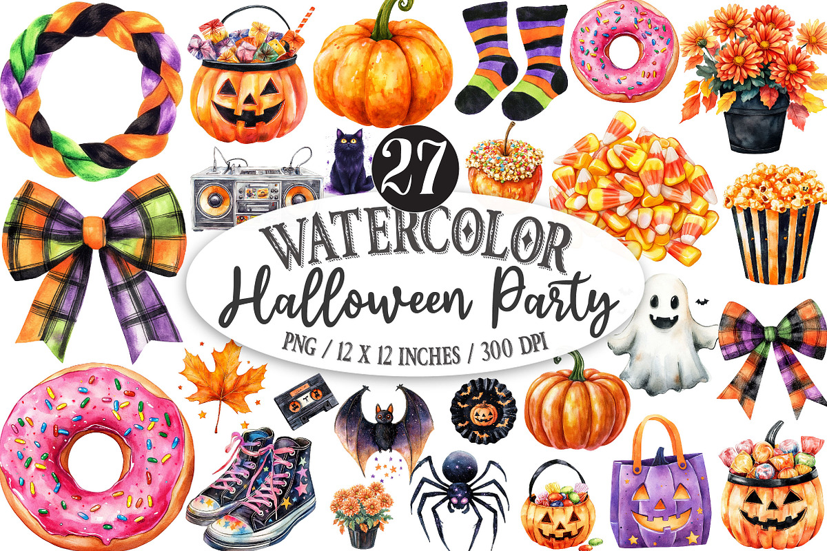 Watercolor Halloween Clipart, a Seasonal Illustration by Designking (Photo 1 of 5)