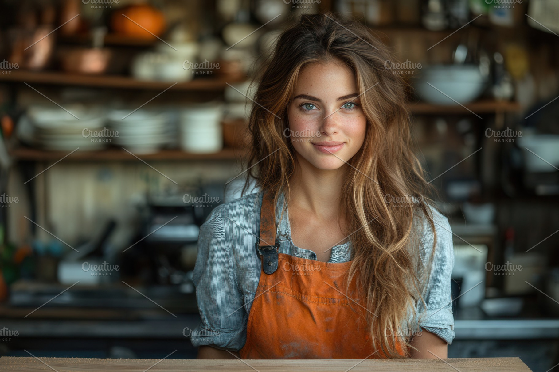 Young woman serves fresh coffee in c, a Photo by Tanuart
