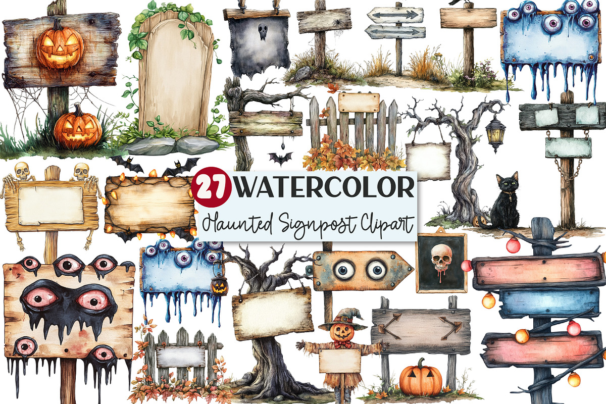 Halloween Haunted Signpost Clipart, an Illustration by Rose Art (Photo 1 of 7)