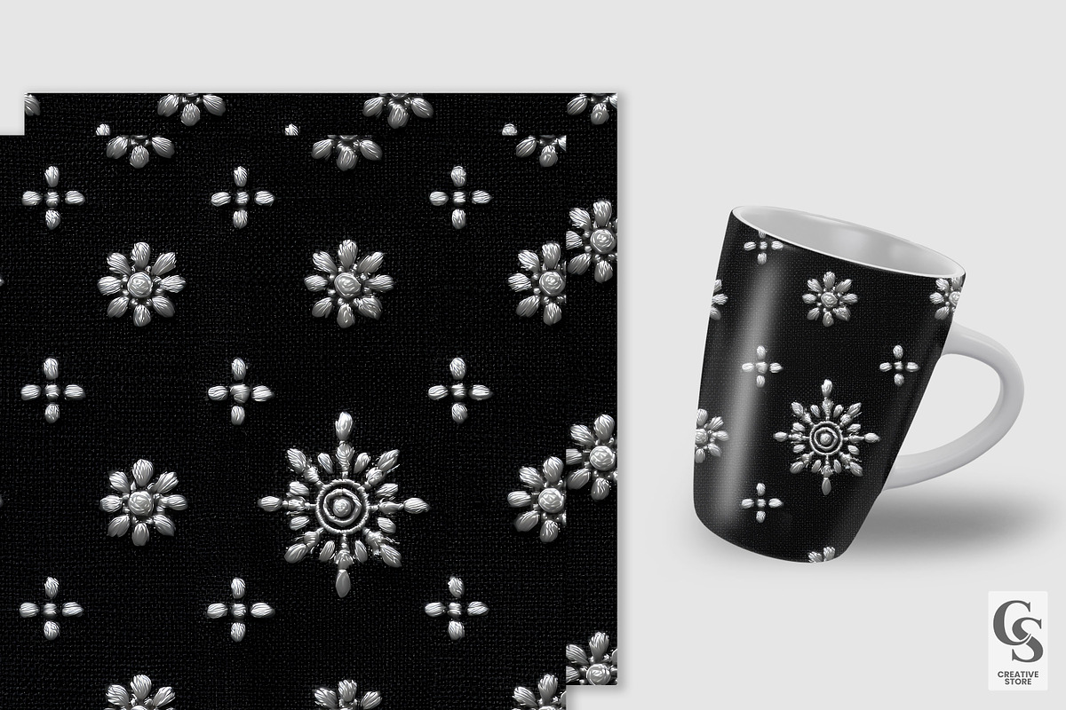 Silver Black Embroidery Patterns, a Pattern Graphic by Creative Store (Photo 2 of 5)