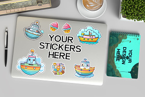 Laptop And Notebook Stickers Mockup