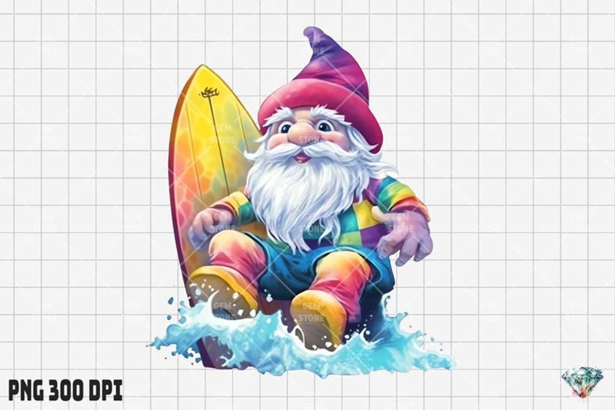 Summer Surfing Gnome Watercolor, an Illustration by Gemstone (Photo 3 of 6)