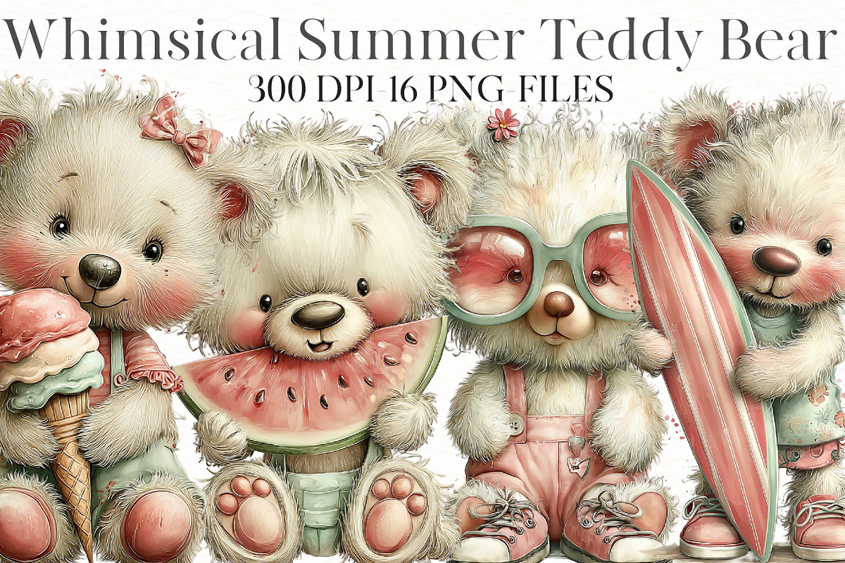 Whimsical Summer teddy bear Clipart, an Illustration by Designworld (Photo 1 of 7)