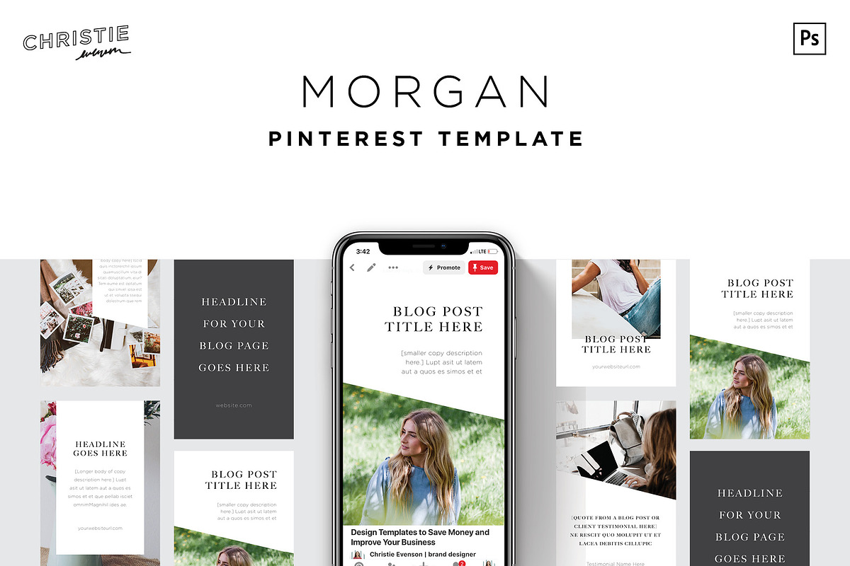 Morgan Pinterest Template (PSD), a Social Media Template by Christie Evenson (Photo 1 of 5)