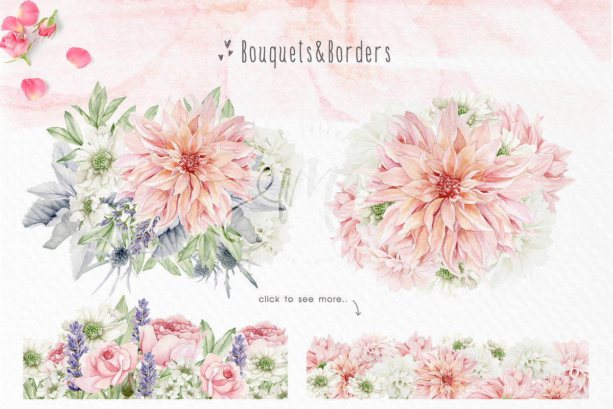 BlushPink Watercolor Floral Clipart, an Illustration by May • SHO (Photo 3 of 15)