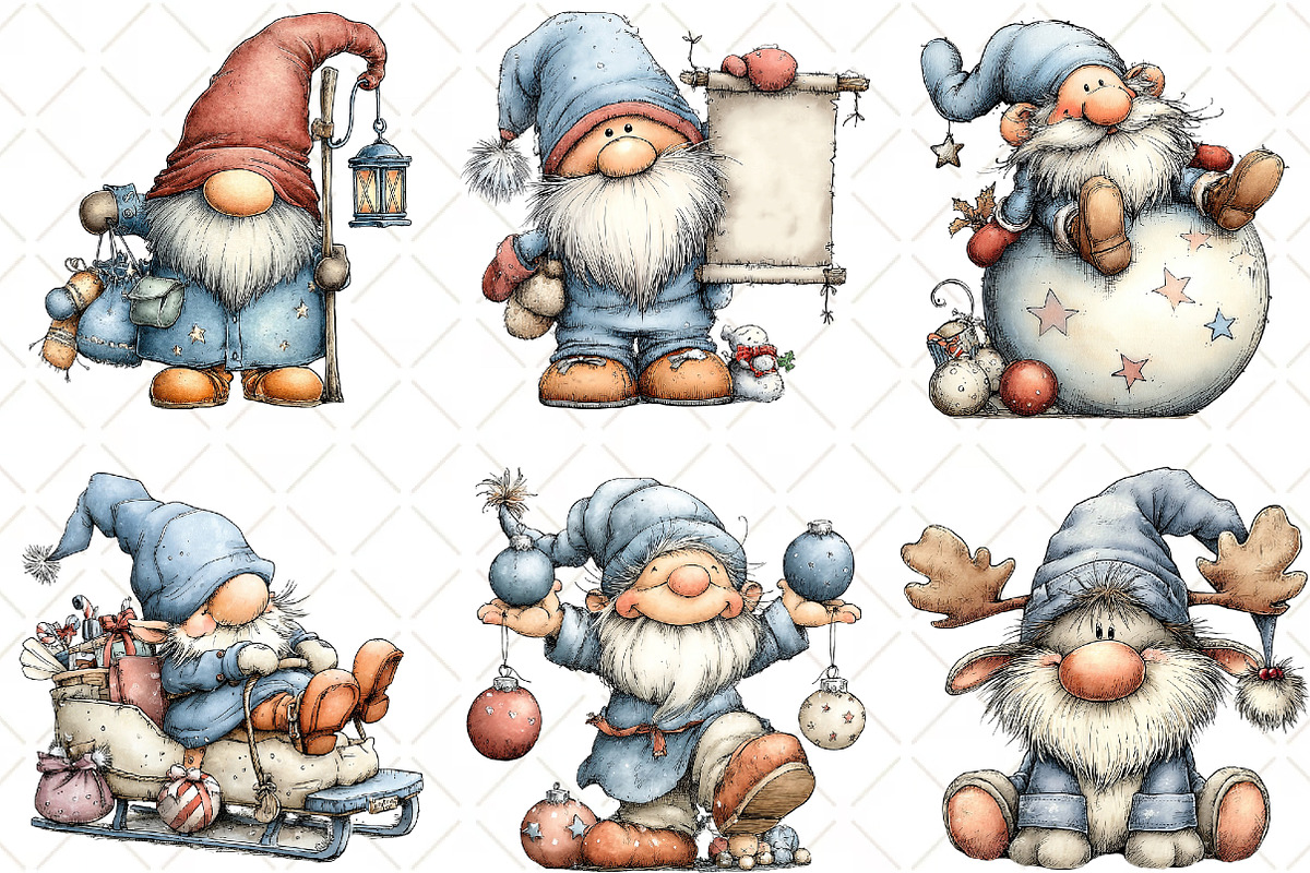 Whimsical Christmas Gnome Clipart, an Illustration by Black Bird Studio (Photo 6 of 6)