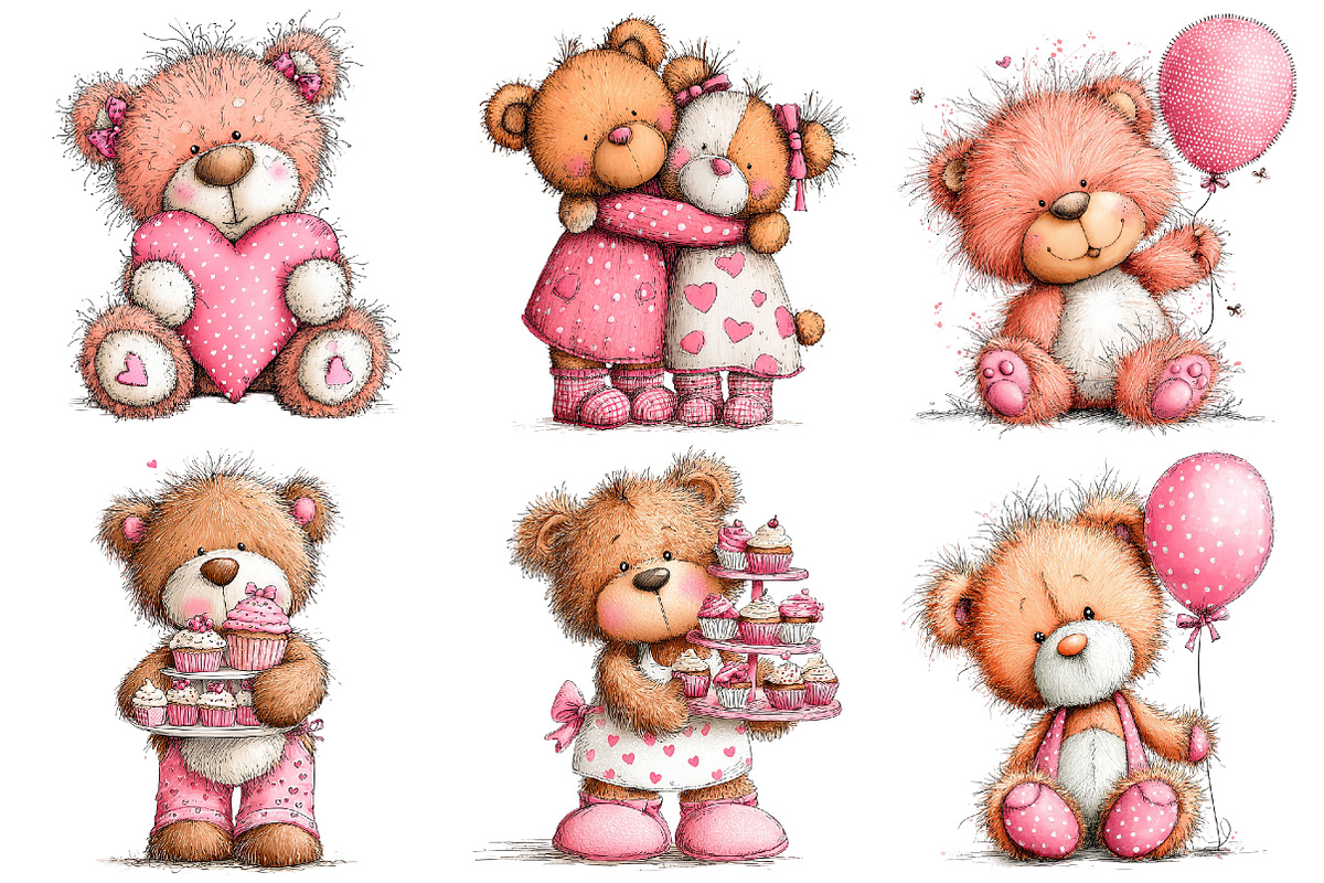 Whimsical Teddy Bear Clipart, an Illustration by Pixels.Craft (Photo 5 of 5)