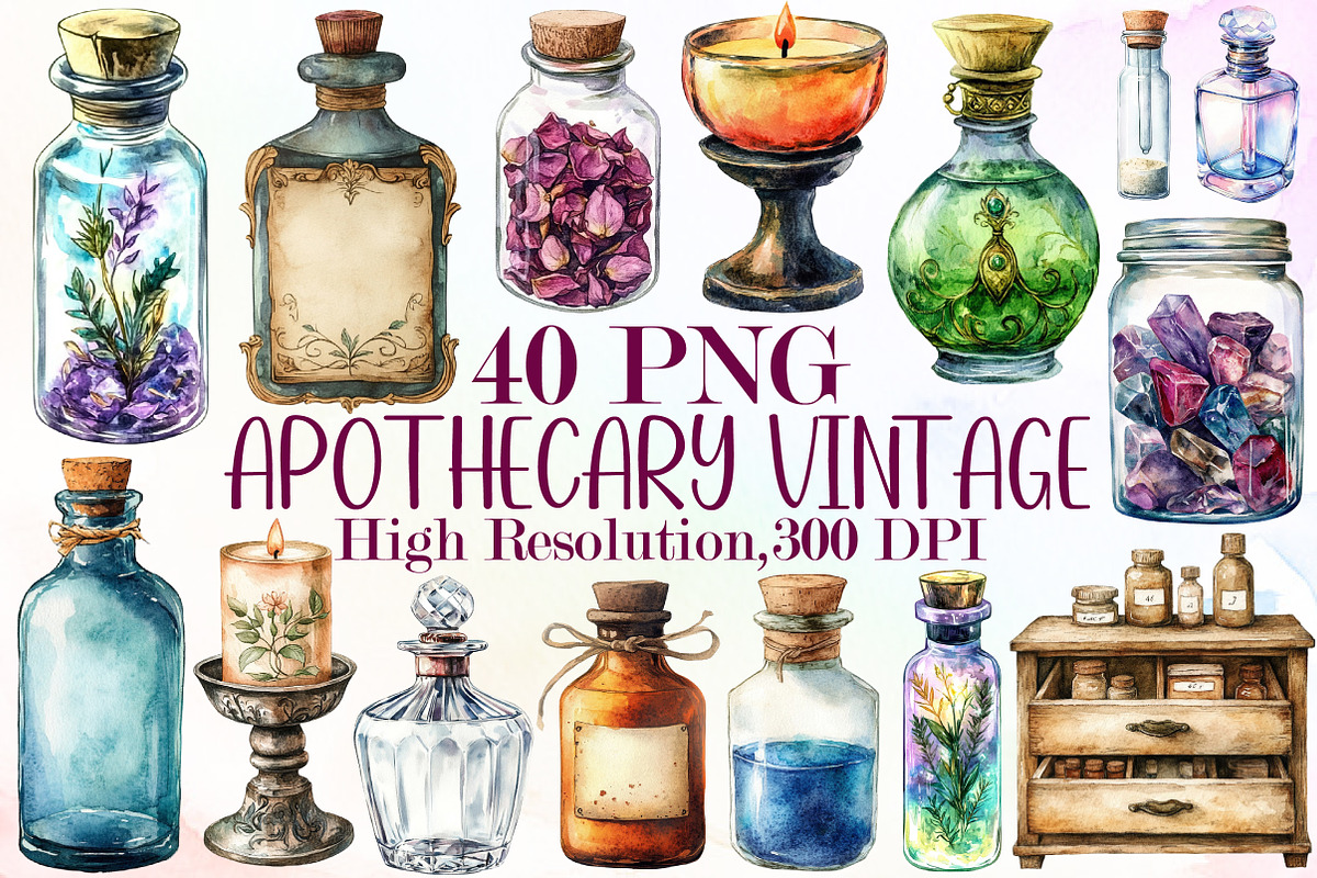 Apothecary Clipart Vintage Set, an Illustration by Sublimation Artist (Photo 1 of 6)