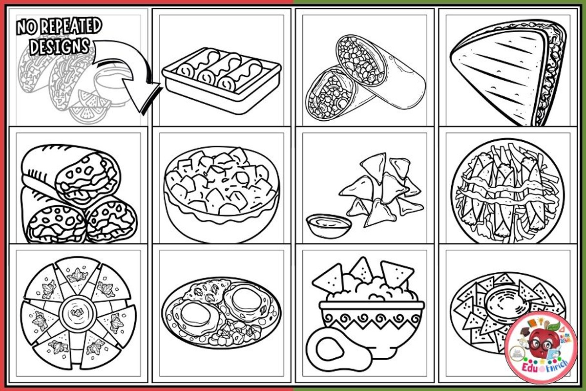 Mexican Food Coloring Pages, a Food Illustration by EduEnrich (Photo 3 of 3)