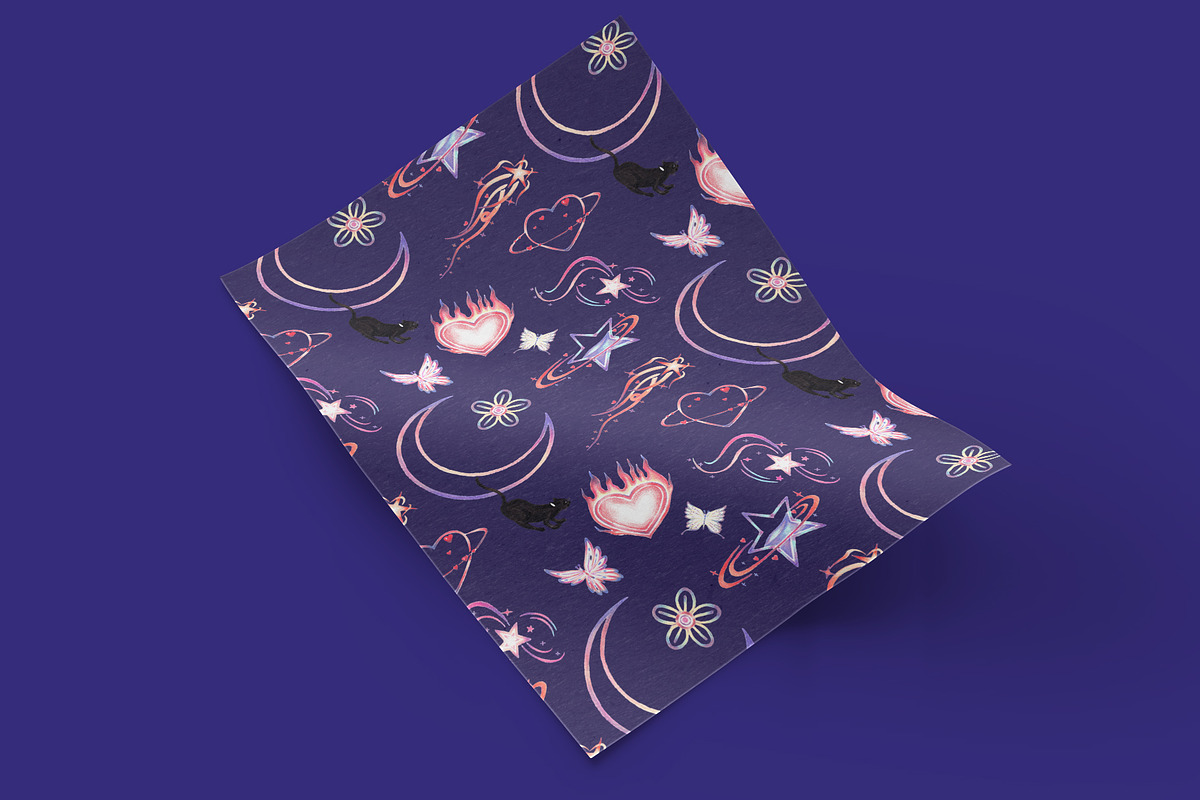 Y2K Galaxy Meow Hand Drawn Digital, an Animal Illustration by CreativeValuation (Photo 10 of 12)