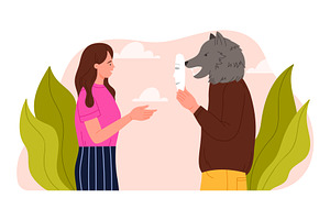 Duplicity and deception, hypocrisy, a Person Illustration by Flashvector